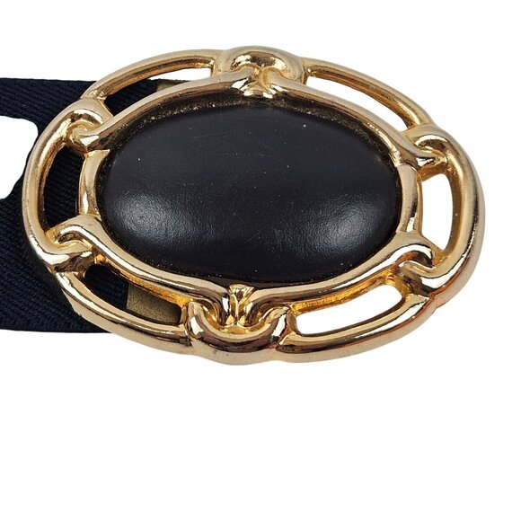 Womens Belt Elastic Cinch Belt Navy Blue Stretch Retro Gold Buckle Statement - Picture 6 of 8